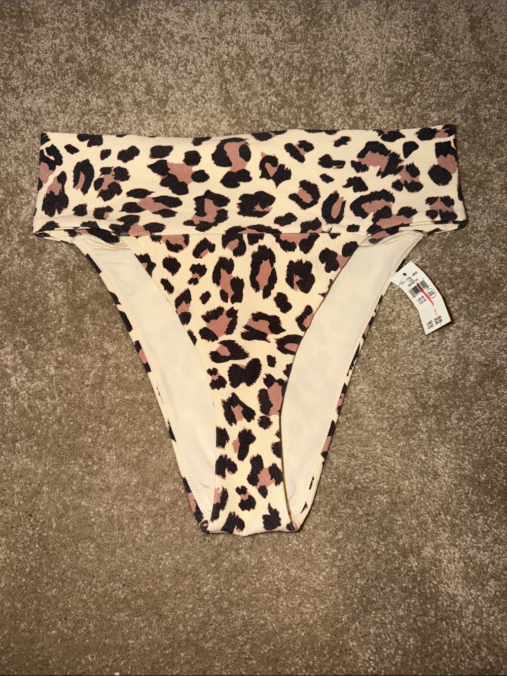 Leopard Print Bikini Bottom - Pink & Black on Cream
